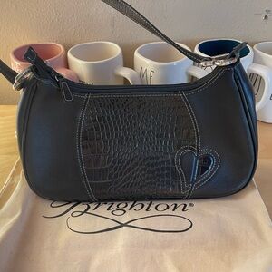 Brighton Black Croc-Embossed Shoulder Bag